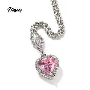 Fashion pink heart crystal necklace pendant full cubic zirconia vintage necklace gemstone jewelry for women