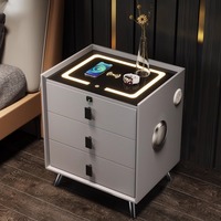 Table de Chevet Hospitalière en MDF avec Miroir, Audio Bluetooth, Recharge Sans Fil, USB, Lumière Tricolore et Verrouillage par Empreinte Digitale – Vente en Gros
