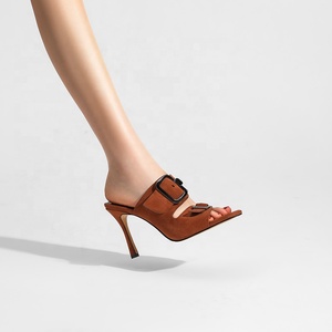 Giày sandal cao gót quai ngang nữ bán buôn mùa hè, kiểu mules gợi cảm, không gót, có dây khóa, nhận đặt hàng ODM OEM - Product Image 1