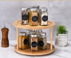 <strong>Kitchen</strong> Bamboo Turntable <strong>Carousel</strong> 2 Tier Turntable Lazy Susan Rotating Spice Rack - Product Image 3