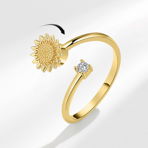 Fashion Jewelry Rotating Sunflower <b>Rings</b> <b>Adjustable</b> Zircon Copper Gold Plated Womens Tarnish Free Fidget <b>Rings</b> For Anxiety - Product Image 2