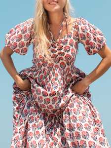 Robe longue en coton bohème pour femmes, robe d'été de plage pour femmes, faite à la main, imprimé floral à la main - Product Image 6