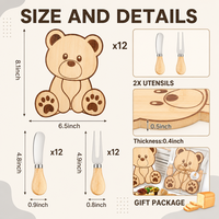 Planche à découper en bambou naturel en forme d'ours avec ensemble de couverts, idéale pour les fêtes de naissance et la présentation de collations pour enfants à la maison