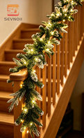 Guirlande de Noël pré-éclairée en pin floqué avec lumières LED, flexible, verdure enneigée, imperméable, pour extérieur, porche, rampe d'escalier