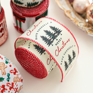 Ruban décoratif en tissu à motif cèdre, nœud papillon, décoration de Noël, ruban de festival, <span class=keywords><strong>dessin</strong></span> <span class=keywords><strong>animé</strong></span> rouge vert blanc - Product Image 2