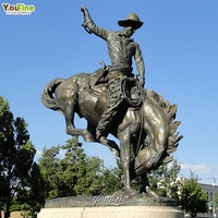 YouFine Escultura Realista de Bronce Hecha a Mano de Vaquero Montando a un Toro, Arte del Rodeo Occidental para Decoración de Ranchos y Exteriores