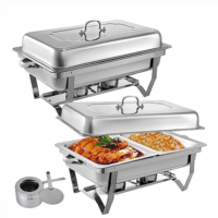 Chauffe-Plat Rectangulaire Professionnel Grande Capacité en Acier Inoxydable pour Buffet Hôtelier et Restauration avec Couvercle