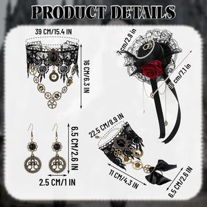 Accesorios de Disfraz Steampunk para Mujer, Sombrero Vintage, Guantes de Encaje, Collar, Joyería, Atuendo Gótico de Halloween, 27x7cm - Product Image 5