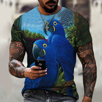 2023 Großhandel Kurzarm Overs ized Top T-Shirt Hochwertige Herren Damen 3D Papagei Farbe gedruckt Polyester/Baumwolle gestrickt