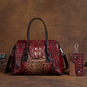 Nuova <span class=keywords><strong>Borsa</strong></span> Retrò con Motivo a Coccodrillo, Grande Capacità, <span class=keywords><strong>Borsa</strong></span> a <span class=keywords><strong>Tracolla</strong></span> in Pelle Crema con Rilievo, <span class=keywords><strong>Borsa</strong></span> a Mano Femminile - Product Image 3