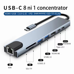8 में 1 टाइप-सी हब rj45 <span class=keywords><strong>lan</strong></span> USB-C HdTV sd/tf यूएसबी 3.0 पीडी डॉकिंग स्टेशन - Product Image 4