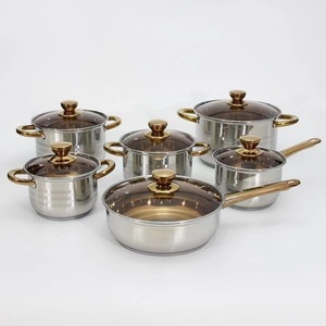 Juego de ollas Shenghong de 12 piezas de acero inoxidable con tapas de vidrio, antiadherente, apto para horno, en caja de regalo. - Product Image 3