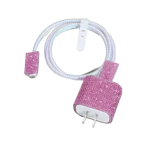 豪华闪亮钻石数据线电缆保护器适用于iPhone 18W 20w电源适配器快速充电器盖保护套