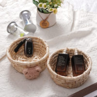 Panier de rangement en rotin tressé à partir de pailles de maïs, style pastoral, pour clés, télécommandes, articles divers et bracelets, usage domestique, Laizhou