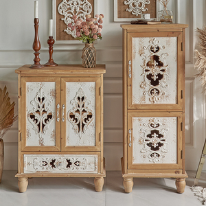 French Country Furniture Flower Carved Decorative <b>Storage</b> Cabinets Rustic <b>Corner</b> Solid Wooden Display Cabinet - Product Image 6