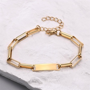 Bracelets chaîne Rolo sans nickel ni plomb en acier inoxydable, bracelet à breloque personnalisable avec barre vierge - Product Image 1