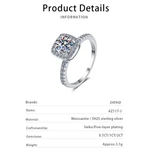 Gioielli di moda 1-2 carati anello Moissanite VVS argento Sterling 925 taglio rotondo donne produttori di fedi nuziali all'ingrosso