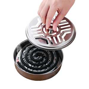 Bruciatore di incenso rotondo in metallo con coperchio e raccogli cenere per spirali antizanzare 14x4 cm - Controllo parassiti - Product Image 4