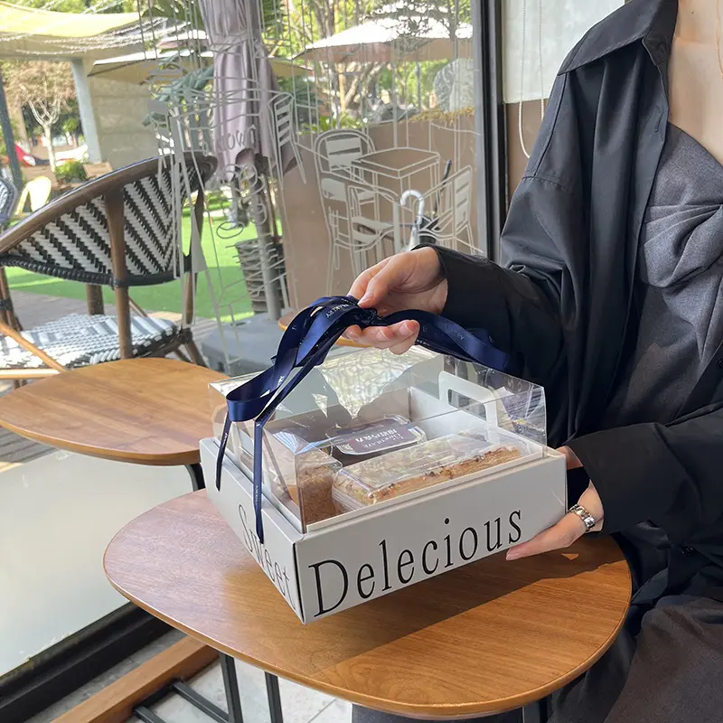 Französische einfache Kuchen-Verpackungs box für Nachmittags tee-Lebensmittel boxen mit transparentem Deckel Dessert-Mousse-Backbox