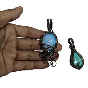 Handmade Copper Wire Wrapped Opalite Pendant Necklace Boho Style Jewelry Wholesale - Product Image 1