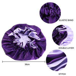 Bonnet de nuit en satin de soie double couche réversible de luxe OEM, grand bonnet de sommeil réglable avec élastique, bonnet chimio - Product Image 2