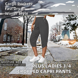 Plus Size Women's Breathable Anti-Wrinkle Canvas Winter Cargo <b>Pants</b> 3/4 Cropped Capri Mid Waist Casual - Product Image 2