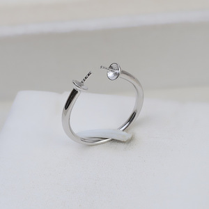 Bague à double perle en argent S925 Wenchi, style simple pour femmes, bouche ouverte, bijoux en perles DIY, bague de doigt incrustée, modèle 17010 - Product Image 2