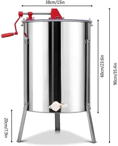 Extractor de miel manual reversible, centrifugador de miel con 2 marcos de acero inoxidable, suministro de fábrica