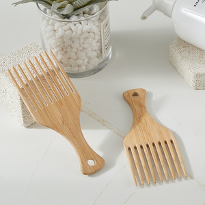 Peigne à cheveux en bambou naturel en gros pour cheveux épais, bruts et bouclés, peigne antistatique, peigne à barbe en bois - Product Image 2