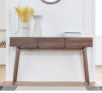 Console en bois massif MCM avec 3 tiroirs, meuble d'entrée, meuble de couloir, credenza, bureau de luxe en noyer pour projet de designer