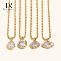 Kalung Rantai Bola Baja Anti Karat Lapis Emas 18K Dingran untuk Wanita, Zirkon Bentuk Tetesan Air Mata Marquise, Perhiasan Fashion Trendi Grosir