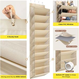 Large Hanging <b>Shoe</b> Organizer, Non-woven & Transparent PVC Pockets with Metal <b>Hooks</b>, Ideal for Closet Bedroom Dorm & Door Storage - Product Image 2