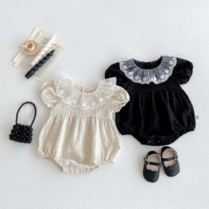 Combinaison d'été <span class=keywords><strong>pour</strong></span> bébé fille de 0 à 24 mois, col en dentelle, manches bouffantes, manches courtes, en coton, style vintage bohème - Product Image 5