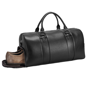 Bolsa de Viaje de Cuero Genuino Personalizada, Estilo Vintage, Negra, de Grano Completo, para Fin de Semana, Negocios, con Cierre - Product Image 1