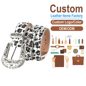 Cinturón de Cuero con Estampado de Leopardo Personalizado con Hebilla de Diamantes de Imitación, Cinturón de Moda Casual para Mujer, Fabricación OEM ODM - Product Image 1