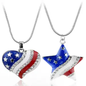 4 temmuz bağımsızlık günü amerikan abd bayrağı yıldız kalp kolye çekicilik kolye