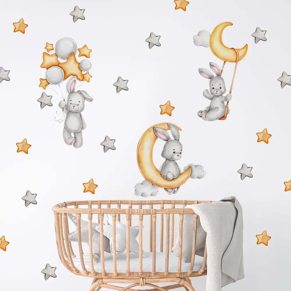New design cute cartoon rabbit balloon wall stickers baby room