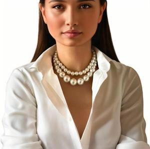 2 Stks/set Overdreven Grote Parel Kralen Ketting Choker Ketting Voor Vrouwen Trendy Dames Trouwkraag Accessoires Mode Sieraden