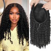 En gros, Demi-perruque indienne naturelle en cheveux humains vierges, 3 en 1, 100% cheveux humains, bouclée birmane, avec cordon de serrage
