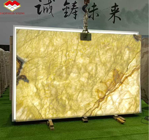 天然黄色玛瑙大理石板背光冰河时代米色玛瑙大理石石半透明餐桌，带客厅照明 - Product Image 4