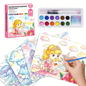 Livre de peinture à l'aquarelle sur le thème des princesses, ensemble artistique pour enfants avec 24 feuilles, 12 couleurs et stylo pinceau à eau, activité éducative - Product Image 1