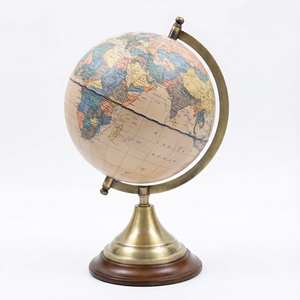 Globo Terráqueo Vintage de 20 cm con Base de Metal Bronce, Mapa de Papel Tradicional, Decorativo, Antiguo, Inglés, para Oficina, Geografía, Educación - Product Image 1