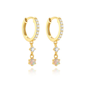 Pendientes de Aro con Borlas de Plata de Ley 925 Chapados en Oro de 18K con Colgante de Ópalo y Circonitas Completas, Joyería de Aro Colgante para Mujer - Product Image 1