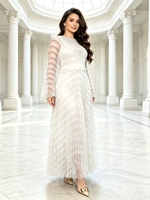 Robe longue plissée élégante en maille à manches cloche pour femme grande taille Miyaki – Nouvelle collection pour soirées et occasions formelles