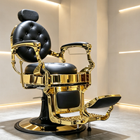 Chaise de barbier élégante de style rétro avec finition dorée rotative pour hommes, mobilier de salon de coiffure