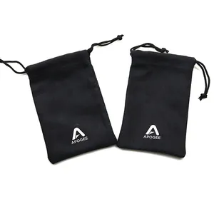Custom Cell Phone Drawstring Brand Microfiber Sunglasses Pouch Black Suede Bags For Sunglasses