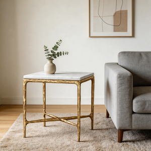 Modern Metal Forged Table Marble Top with X-base Coffee Tables for Home Decor - Product Image 3