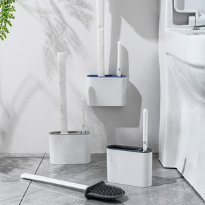 Brosse de toilette en silicone TPR avec support mural, ensemble brosse et support pour cuvette de toilette, poils en silicone pour sol - Product Image 4