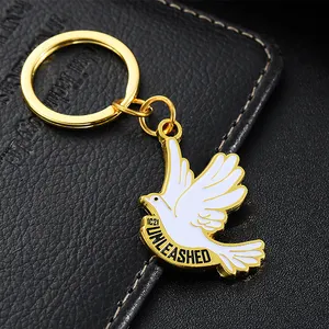 White Dove Peace Symbol Soft Enamel Gold Bird Pigeon Keychain