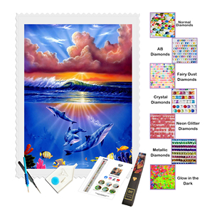 Peinture Murale en Diamant 5D Motif Dauphin, Mosaïque de Diamants, Décoration de Salon, <span class=keywords><strong>Tableau</strong></span> en Strass, Cadeau - Product Image 1